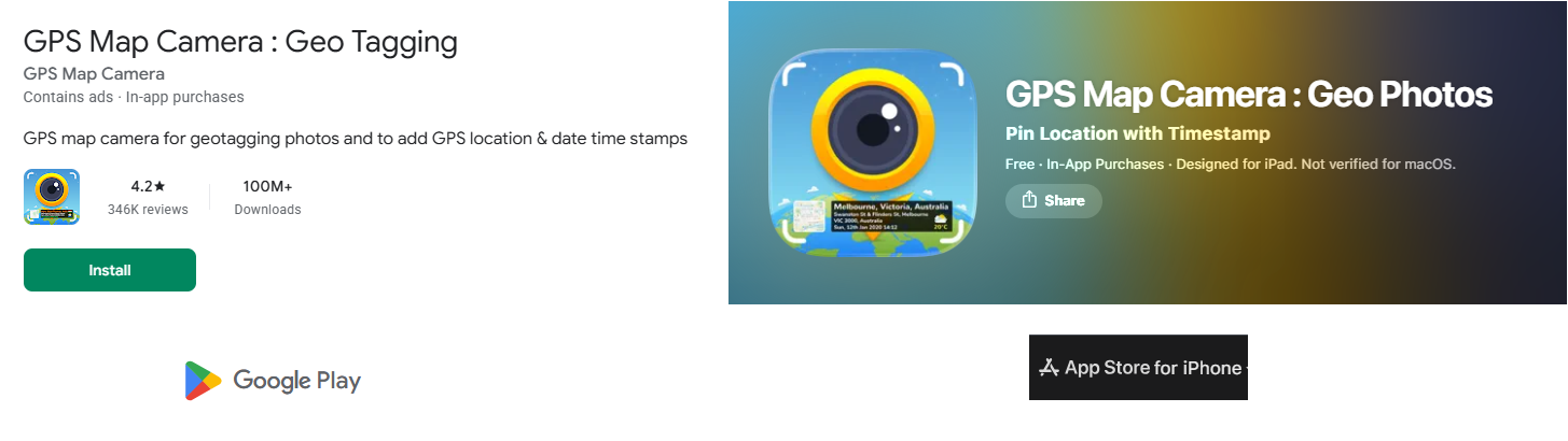 GPSMapCamera app on Google Play Store and App Store